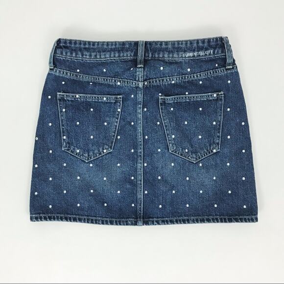 CURRENT/ELLIOTT The Five-Pocket Studded Denim Mini Skirt in Night Rider Size 27 - Picture 9 of 11